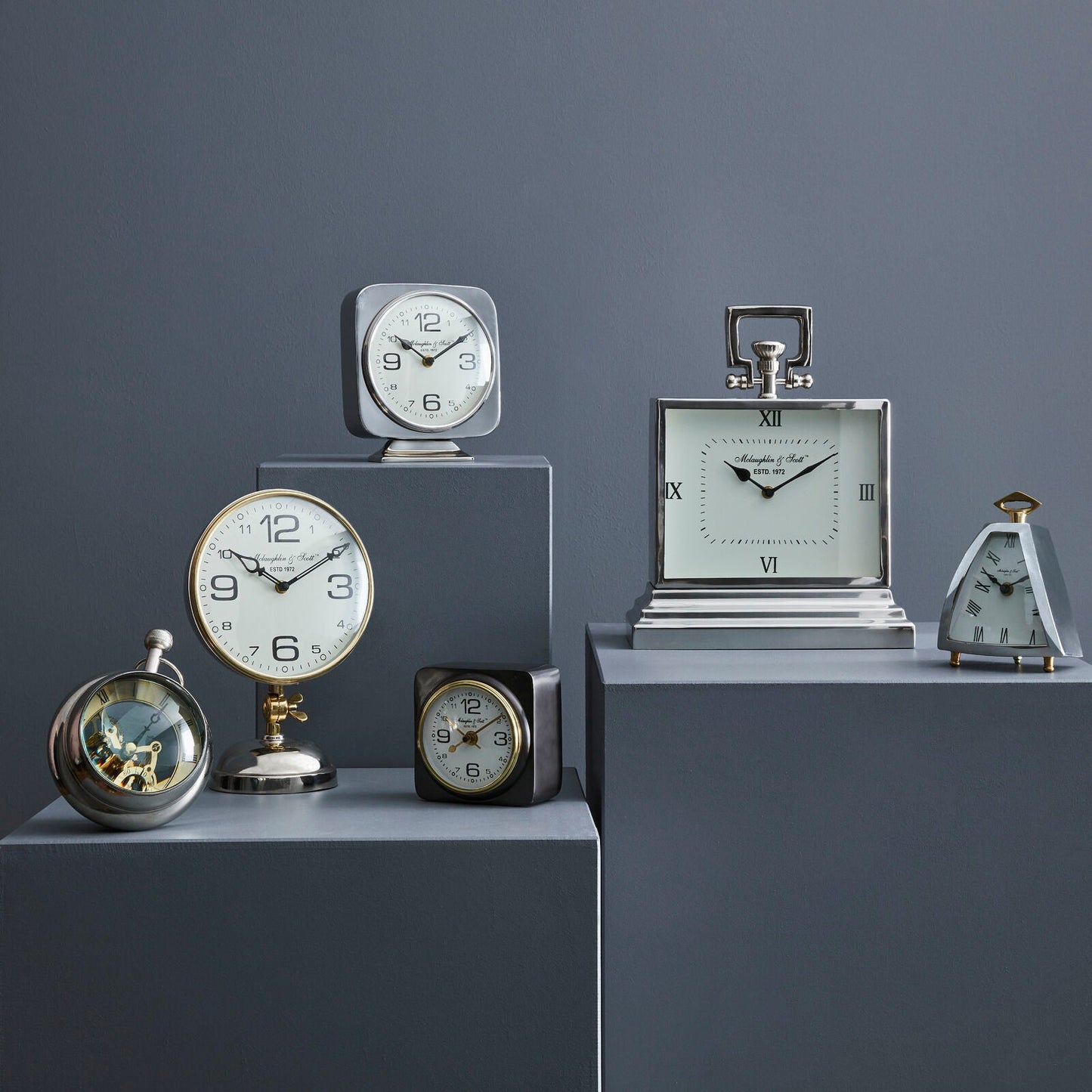 Libra Midnight Mayfair Collection - Latham Small Aluminium Rectangular Clock With Roman Numerals