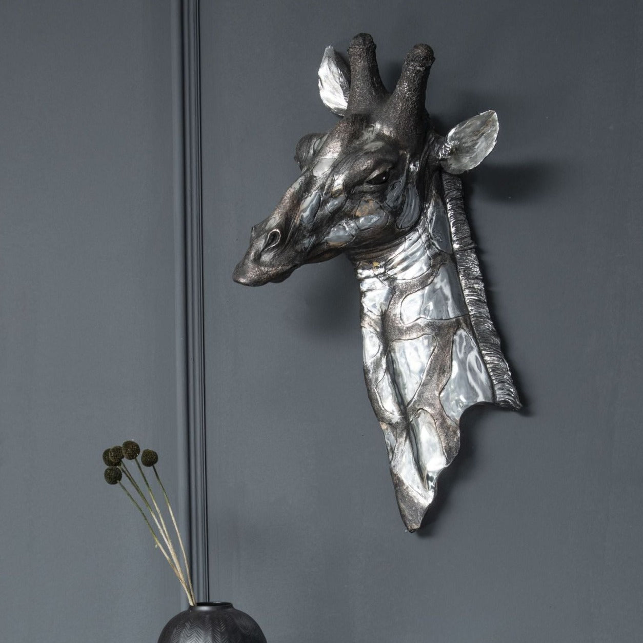 Libra Midnight Mayfair Collection - Dappled Giraffe Head Wall Plaque Silver