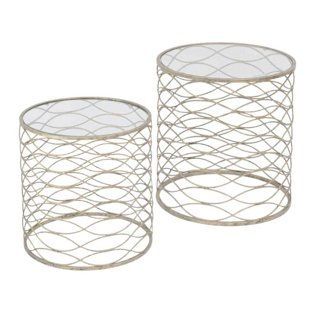 Libra Metal Waves Set of 2 Nesting Tables In Gold Finish-Libra-Olivia's