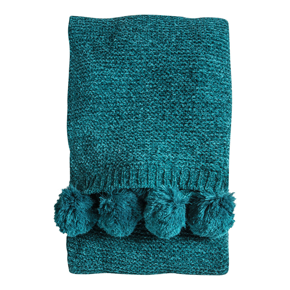 Gallery Interiors Knitted Pom Pom Chenille Throw