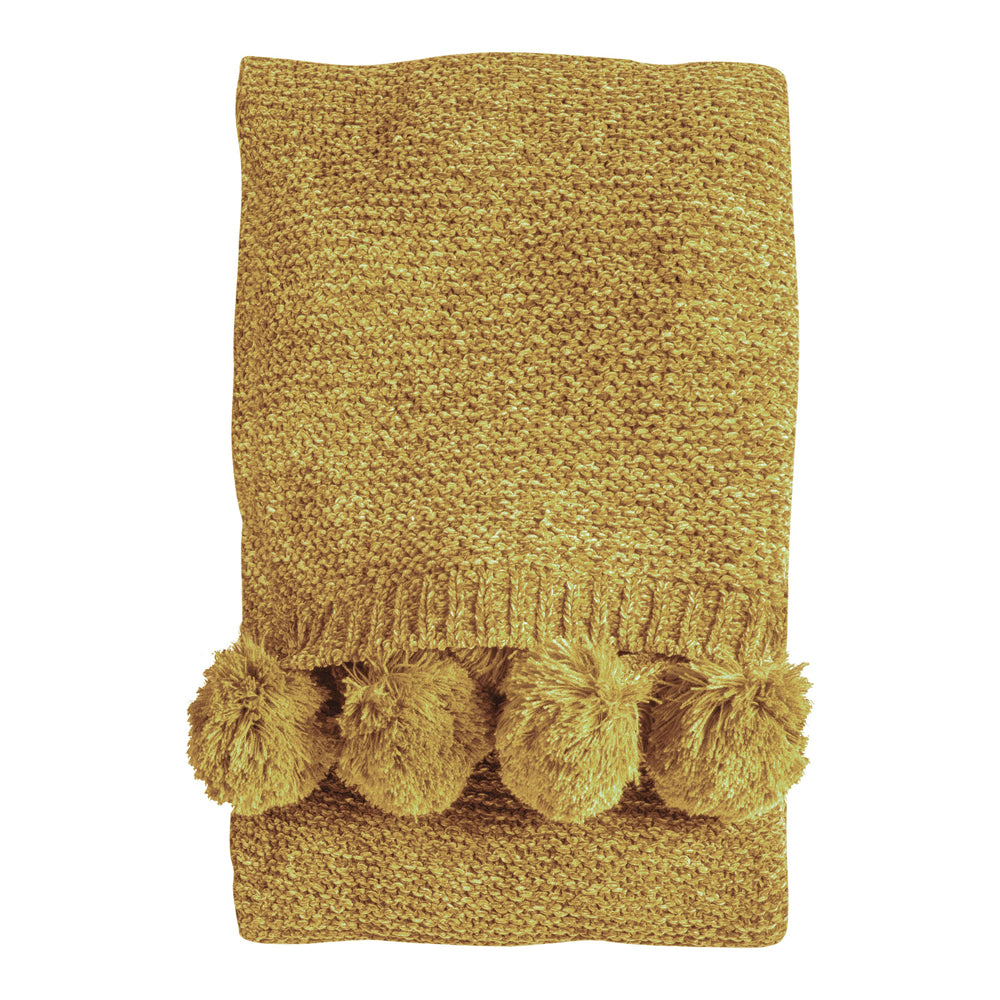 Gallery Interiors Knitted Pom Pom Chenille Throw