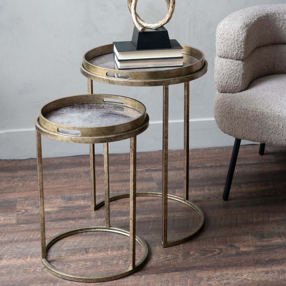 Libra Luxurious Glamour Collection - Set of 2 Vienna Atlas Side Tables Antique Gold