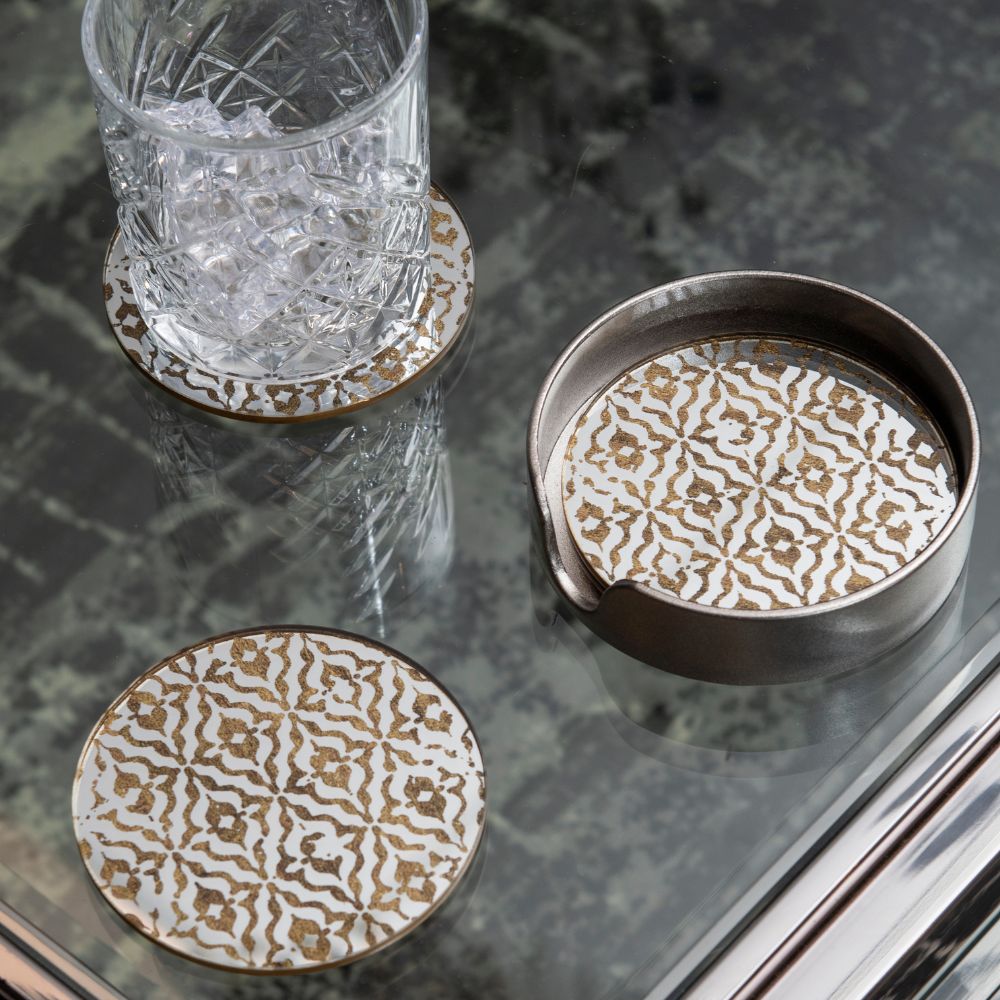 Libra Luxurious Glamour Collection - Vienna Set Of 4 Diamond Coasters Antique Gold