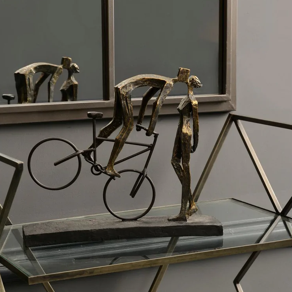 Libra Luxurious Glamour Collection - Kissing Couple On Bike Sculpture Antique Bronze