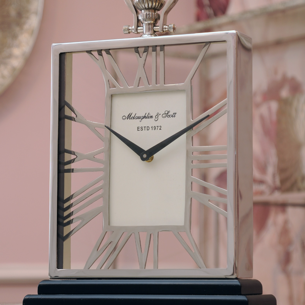 Libra Midnight Mayfair Collection - Skeletal Mantel Clock Silver And Black