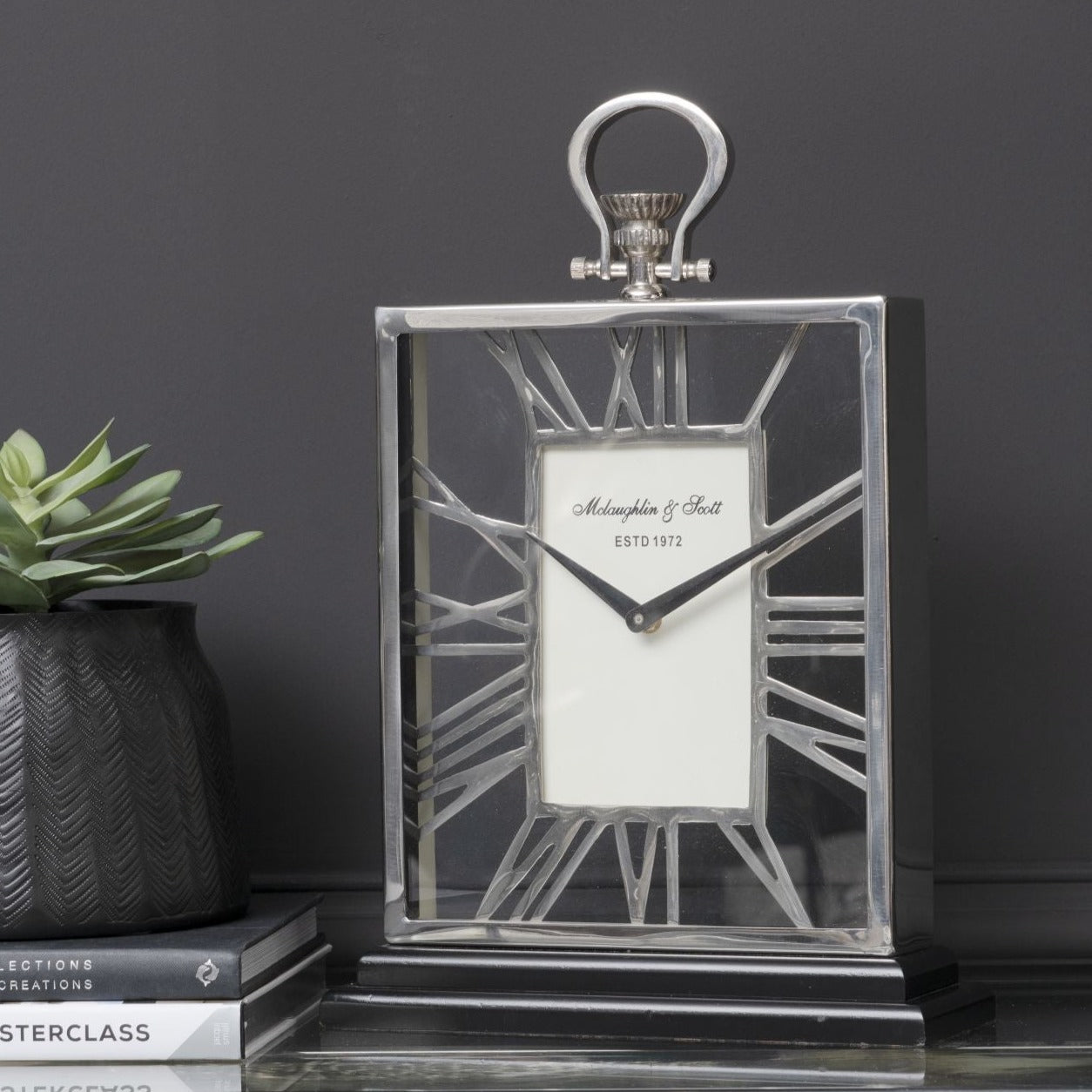 Libra Midnight Mayfair Collection - Skeletal Mantel Clock Silver And Black