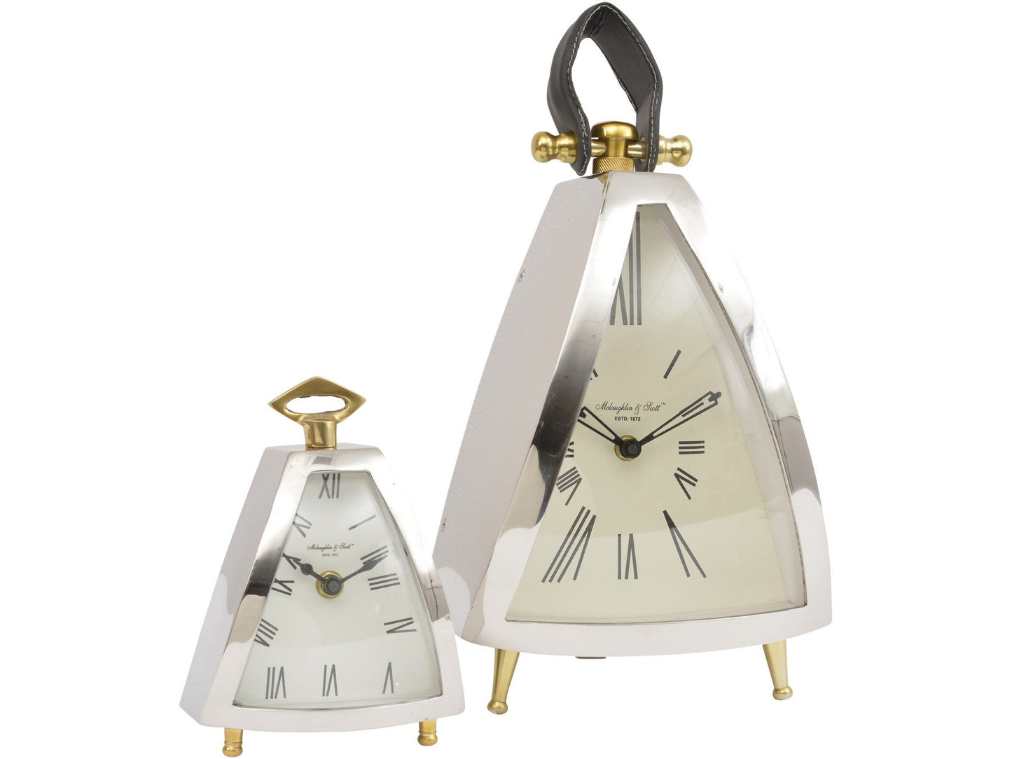 Libra Midnight Mayfair Collection - Isosceles Curved Front Mantel Clock With Leather Handle