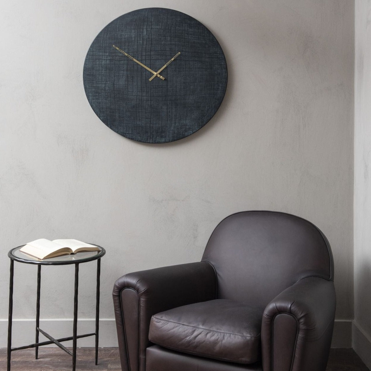 Libra Urban Botanic Collection - Textured Aluminium Wall Clock Black And Green