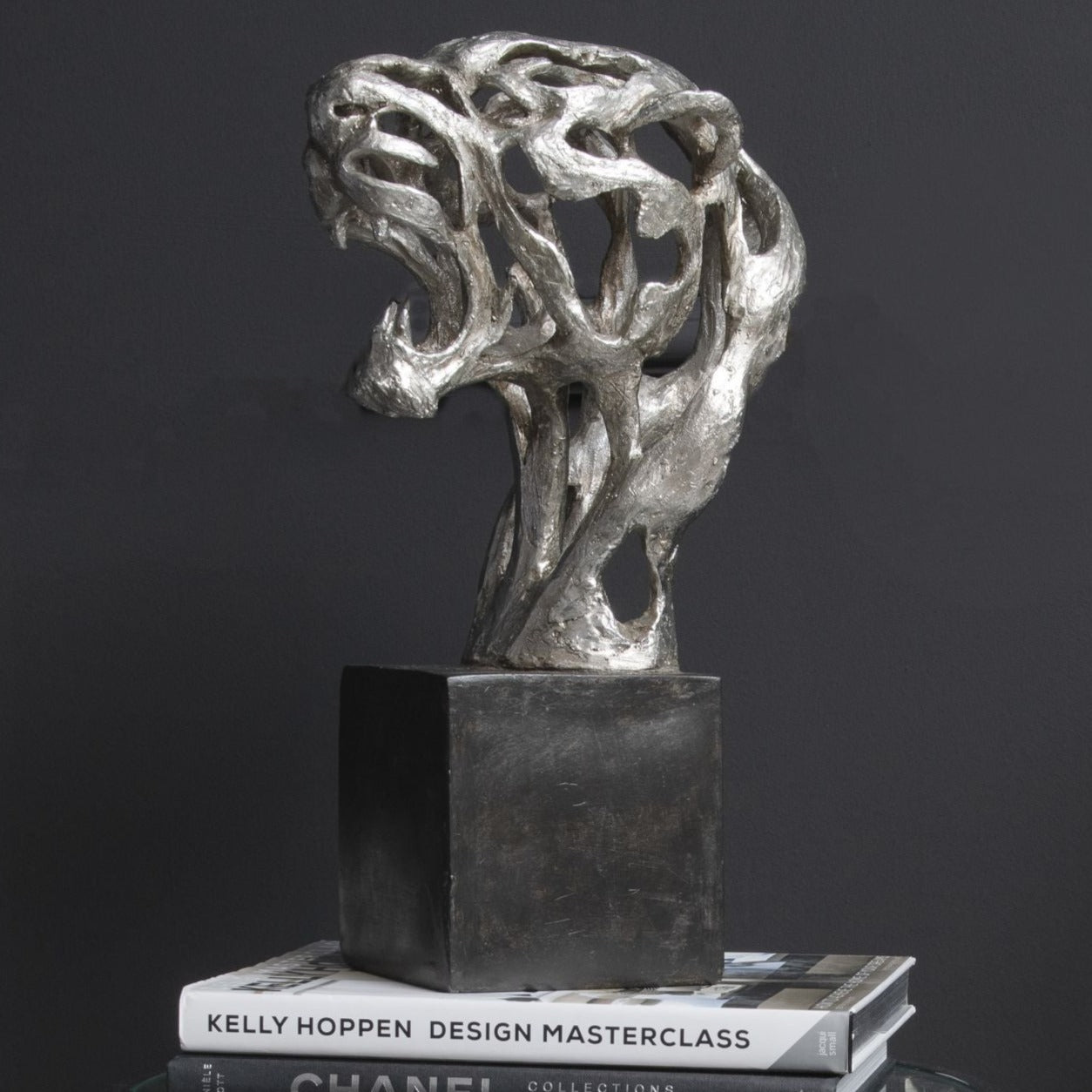 Libra Midnight Mayfair Collection - Addo Abstract Tiger Head Sculpture in Silver