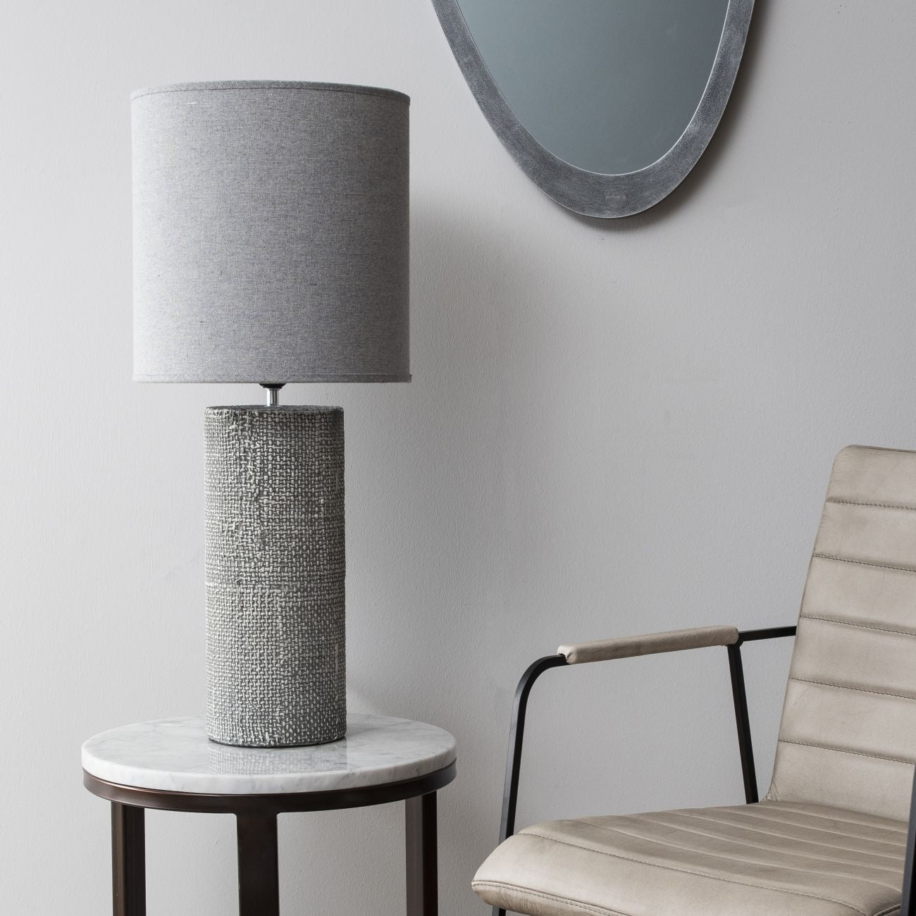 Libra Urban Botanic Collection - Tall Textured Porcelain Table Lamp With Shade Grey