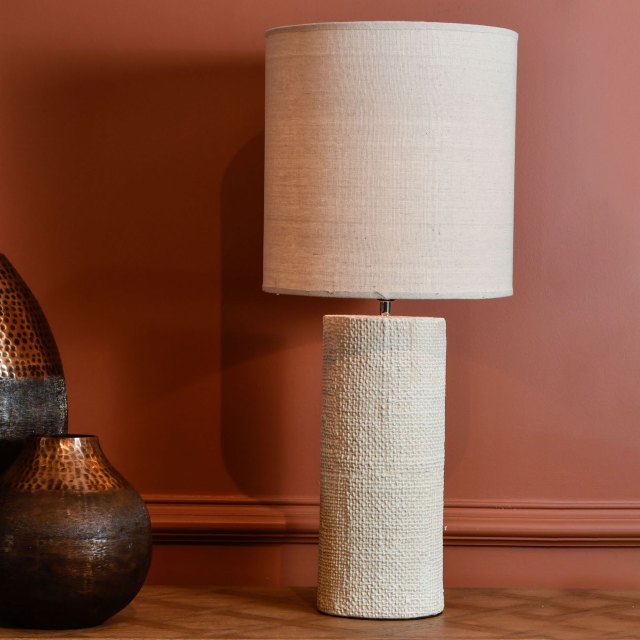 Libra Calm Neutral Collection - Tall Textured Porcelain Table Lamp With Shade Cream