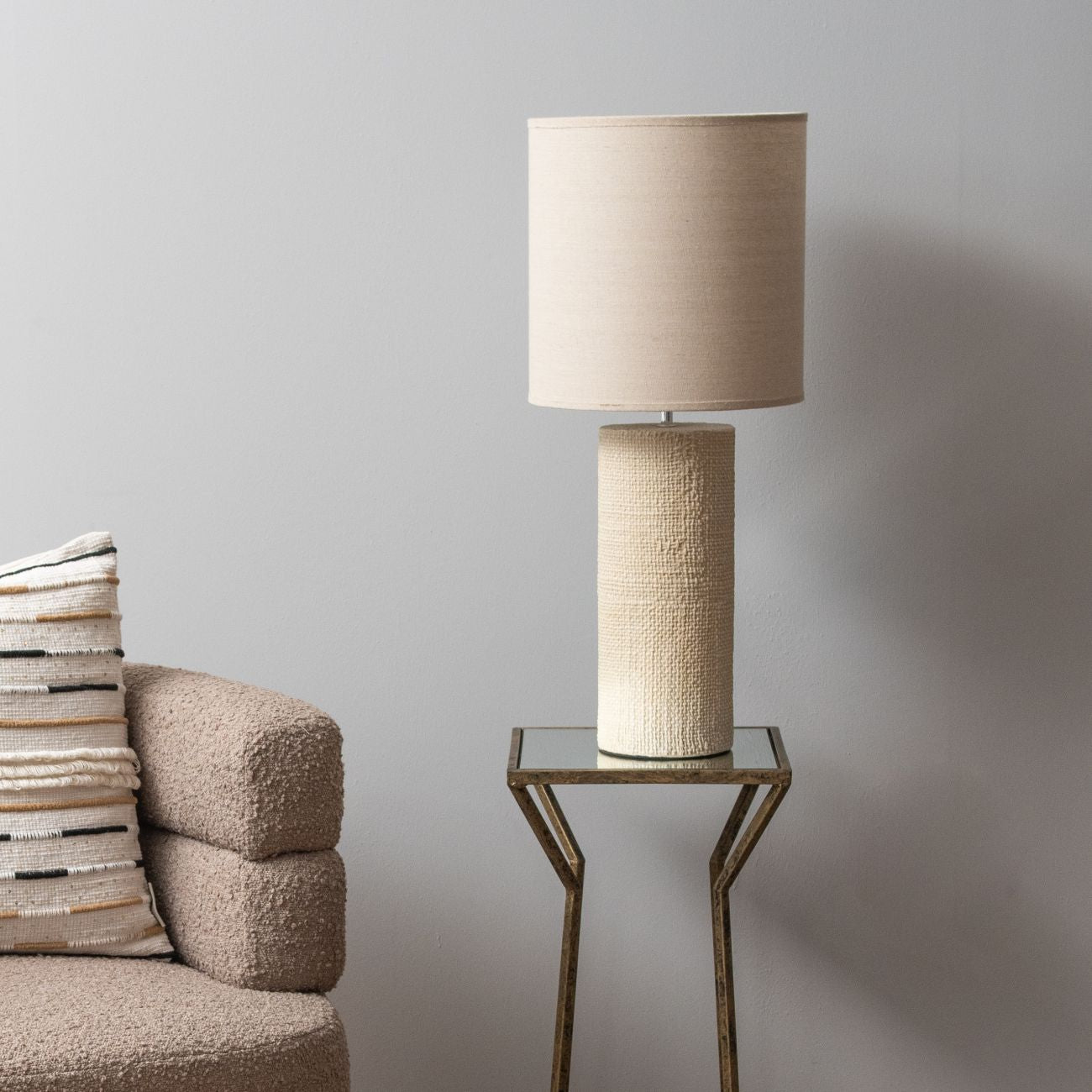 Libra Calm Neutral Collection - Tall Textured Porcelain Table Lamp With Shade Cream