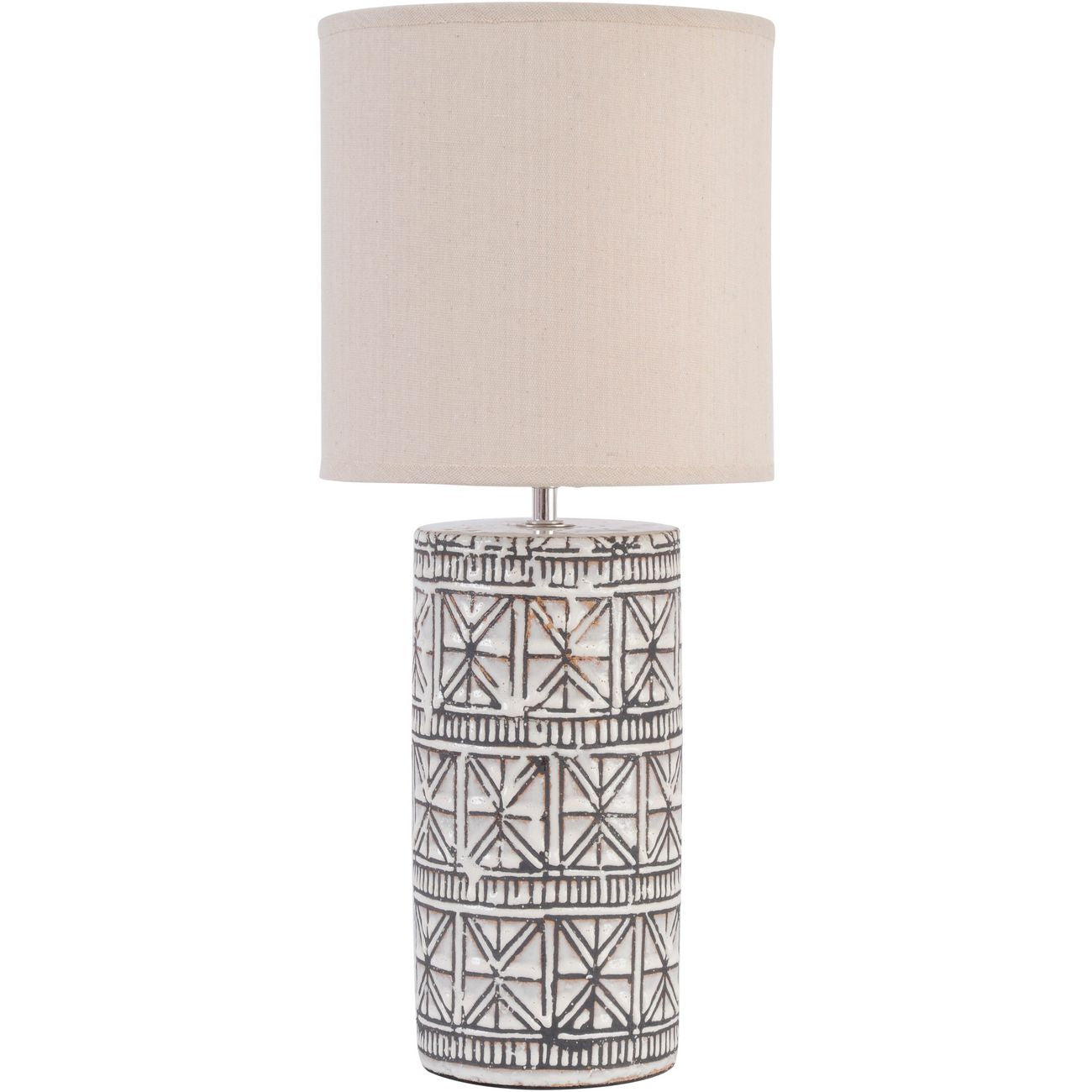 Libra Calm Neutral Collection - Porcelain Table Lamp Geo Pattern & Natural Shade Small Brown