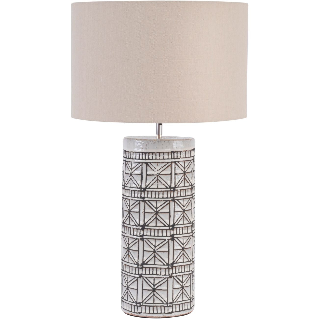 Libra Calm Neutral Collection - Porcelain Table Lamp Geo Pattern & Natural Shade Large Brown