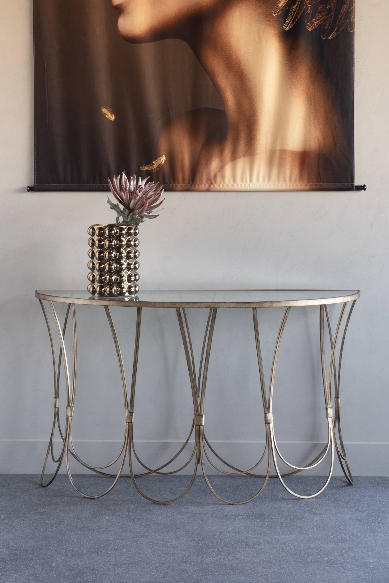 Libra Luxurious Glamour Collection - Deco Iron Console Table in Champagne