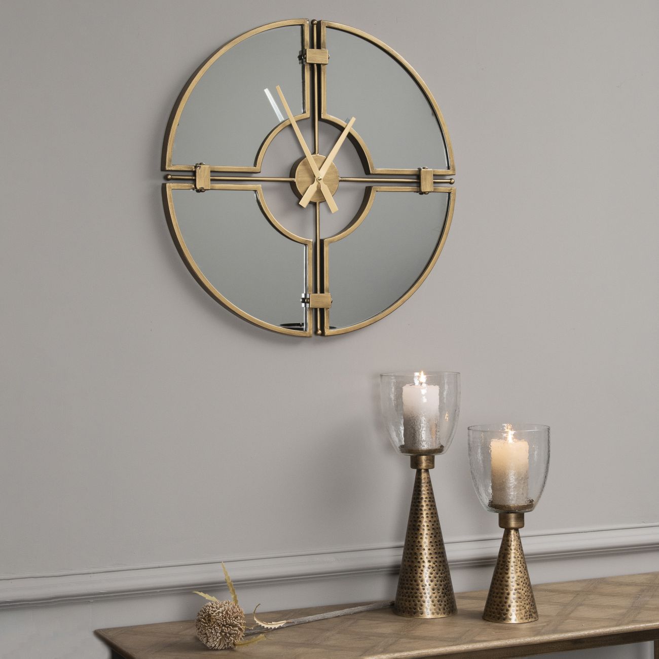 Libra Luxurious Glamour Collection - Destiny Gold Round Mirrored Wall Clock In Gold Finish