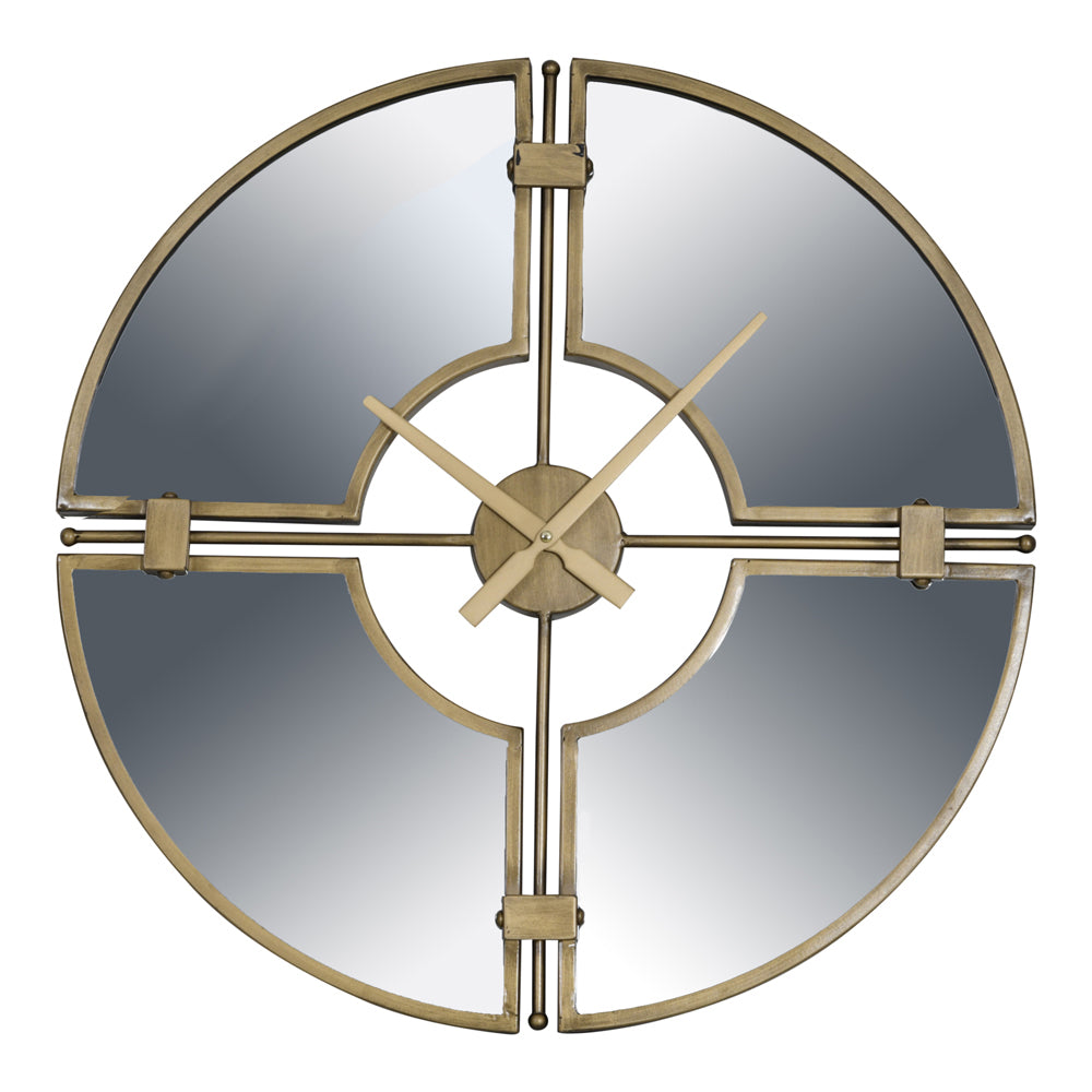 Libra Luxurious Glamour Collection - Destiny Gold Round Mirrored Wall Clock In Gold Finish