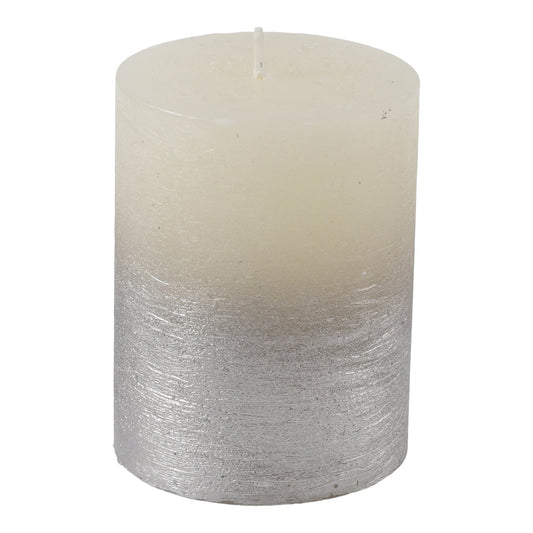 Libra Midnight Mayfair Collection - White Pillar Candle With Metallic Silver Ombre Base 7X19 cm