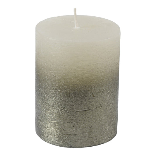 Libra Urban Botanic Collection - White Pillar Candle With Metallic Green Ombre Base 7X12 cm