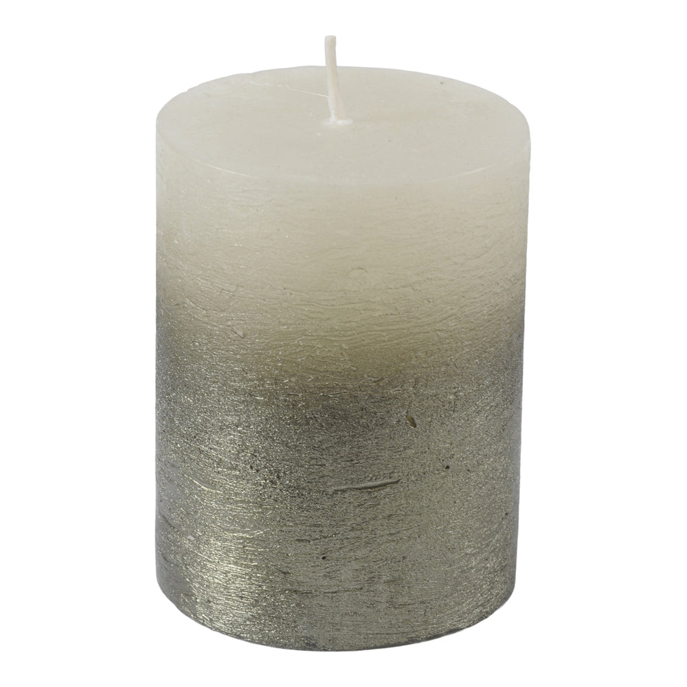 Libra Urban Botanic Collection - White Pillar Candle With Metallic Green Ombre Base 10X20 cm