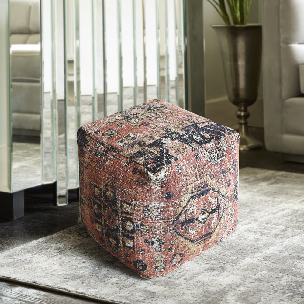 Libra Calm Neutral Collection - Gemen Jacquared Woven Multi Colour Cotton Pouffe