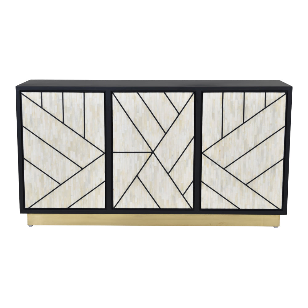 Libra Luxurious Glamour Collection - Credenza Abstract 3 Door Cabinet With Bone Inlay