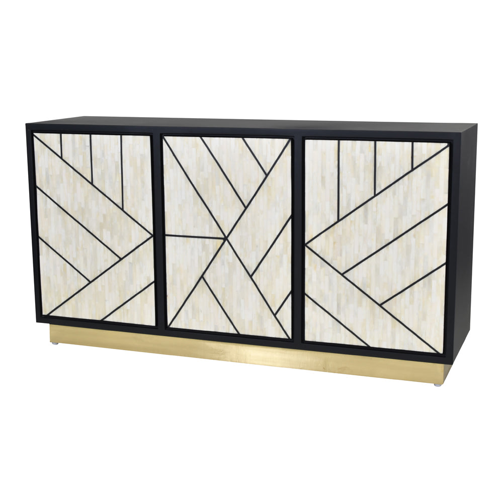 Libra Luxurious Glamour Collection - Credenza Abstract 3 Door Cabinet With Bone Inlay