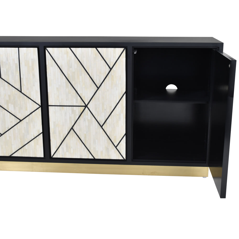 Libra Luxurious Glamour Collection - Credenza Abstract 3 Door Cabinet With Bone Inlay