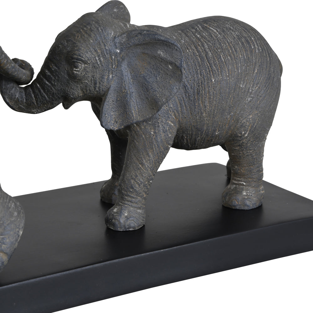 Libra Calm Neutral Collection - Grey Mother And Calf Elephant Resin Sculpture On Black Base