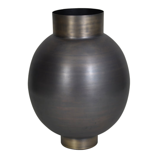 Libra Calm Neutral Collection - Arizona Bulbous Burnished Metal Planter With Antique Brass Rim And Base