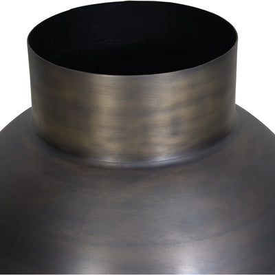 Libra Calm Neutral Collection - Arizona Bulbous Burnished Metal Planter With Antique Brass Rim And Base