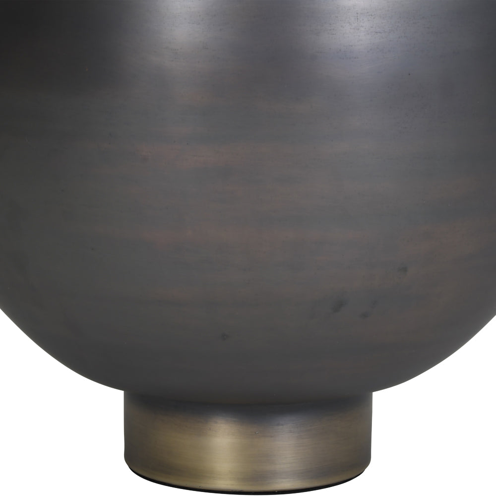 Libra Calm Neutral Collection - Arizona Bulbous Burnished Metal Planter With Antique Brass Rim And Base