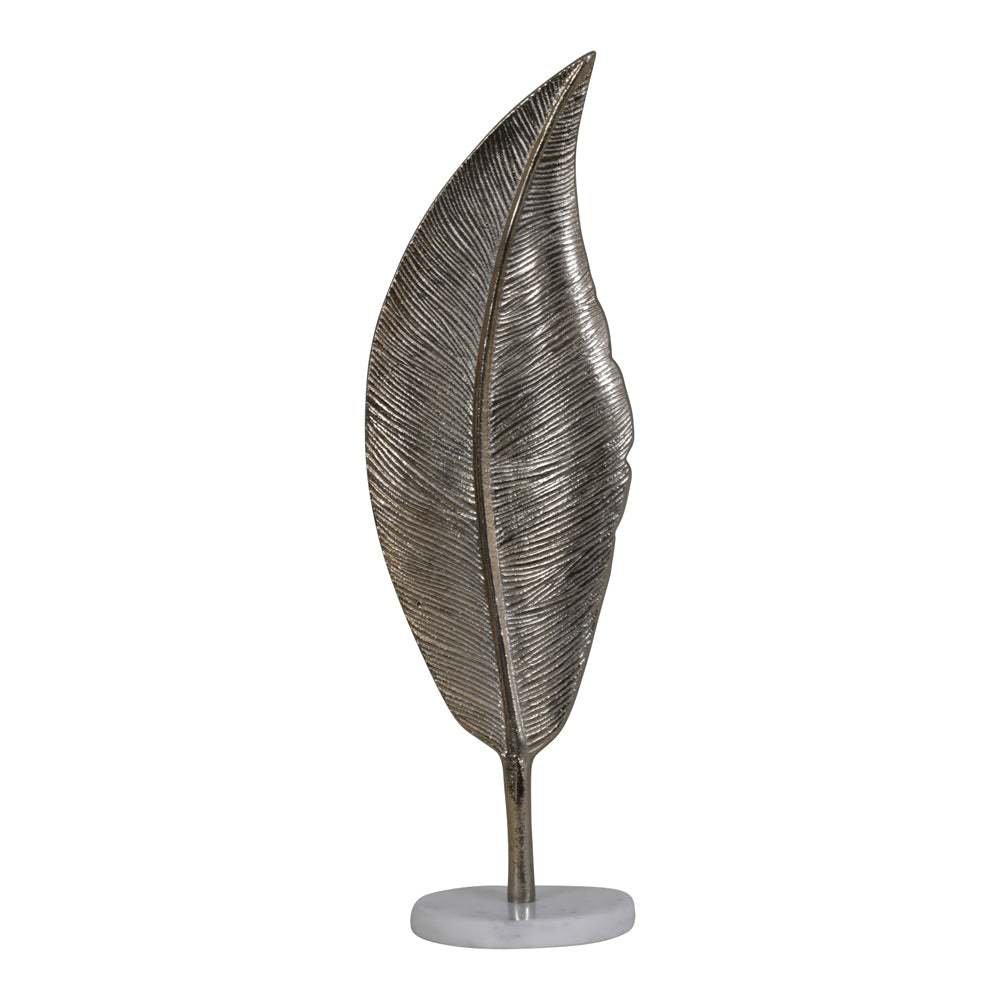 Libra Luxurious Glamour Collection - Savoy Champagne Gold Aluminium Feather Sculpture On White Marble Base