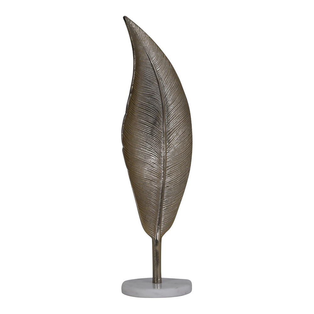 Libra Luxurious Glamour Collection - Savoy Champagne Gold Aluminium Feather Sculpture On White Marble Base