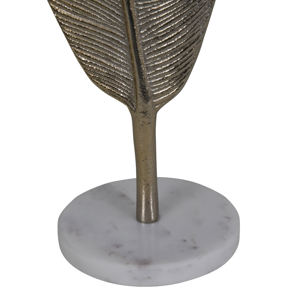 Libra Luxurious Glamour Collection - Savoy Champagne Gold Aluminium Feather Sculpture On White Marble Base