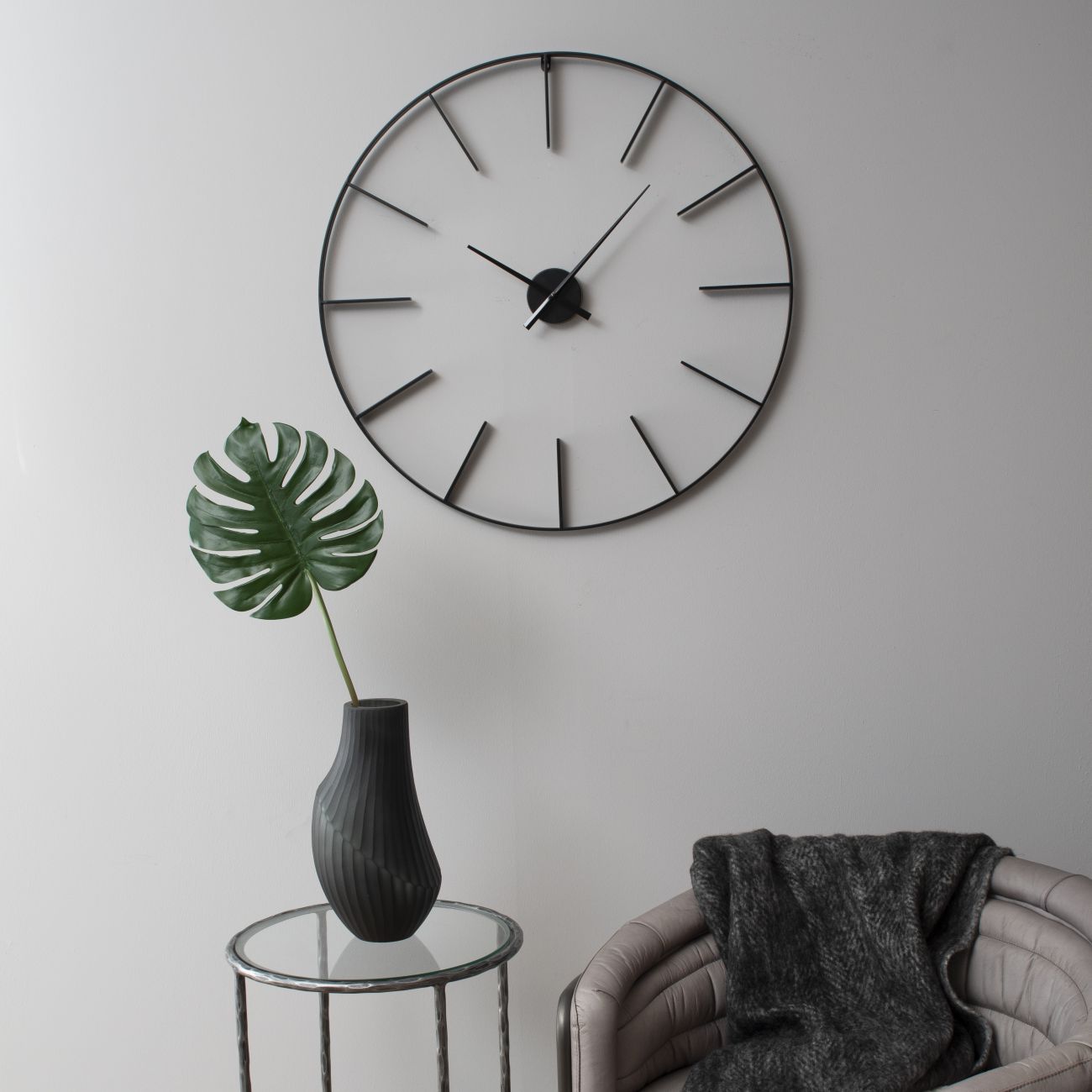 Libra Urban Botanic Collection - Tiverton Skeleton Wall Clock in Black