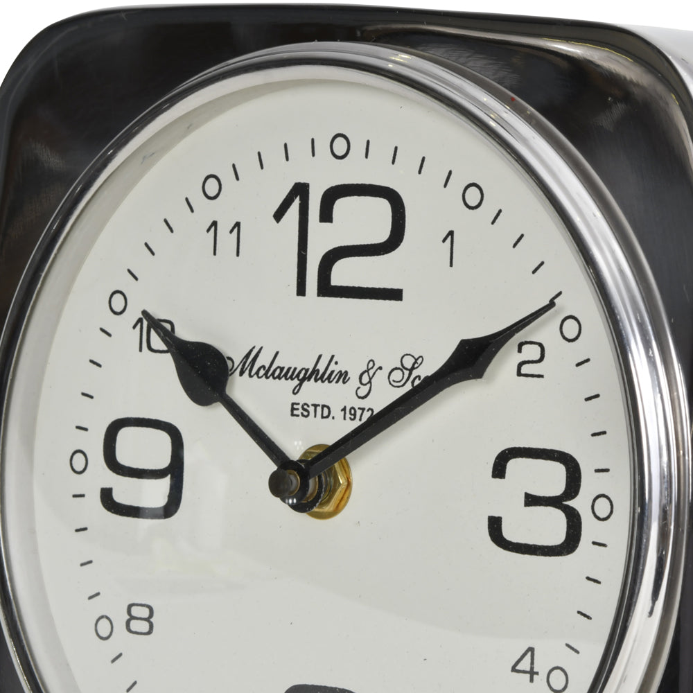 Libra Midnight Mayfair Collection - Vickery Silver Nickel Square Mantel Clock On Stand