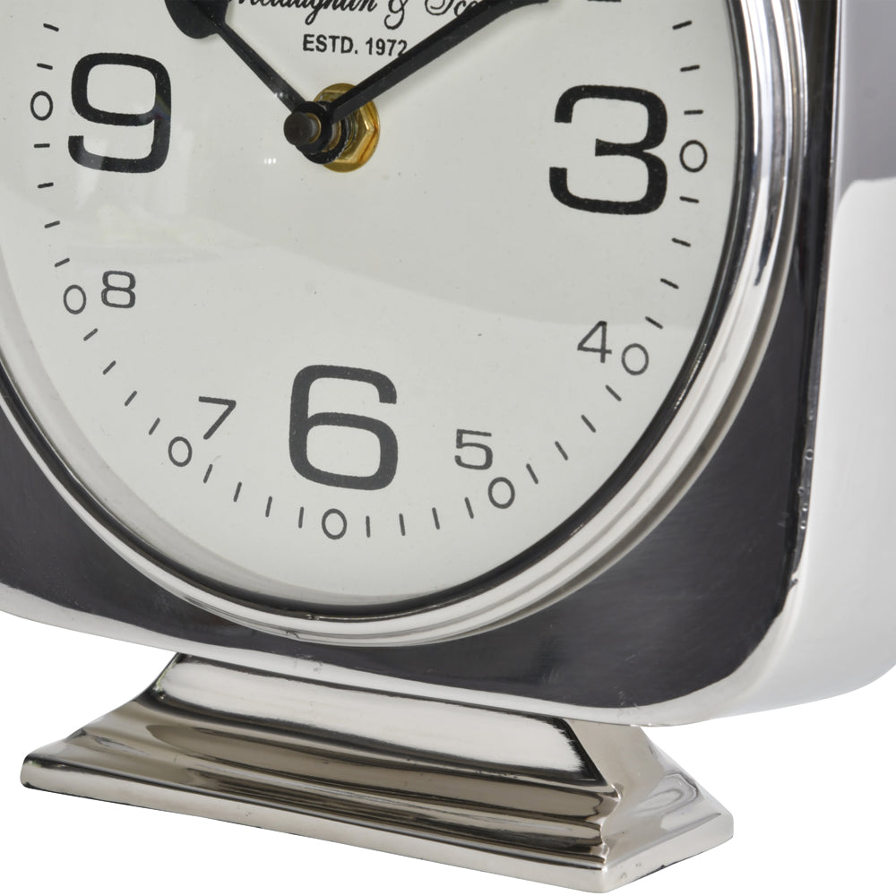 Libra Midnight Mayfair Collection - Vickery Silver Nickel Square Mantel Clock On Stand