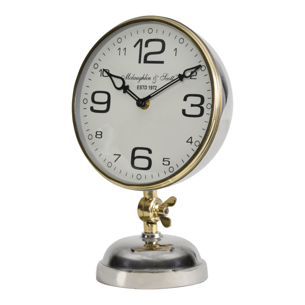 Libra Midnight Mayfair Collection - Stollard Silver Nickel Mantel Clock With Gold Angle Adjuster And Detail