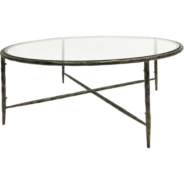 Libra Calm Neutral Collection - Patterdale Round Glass Top Coffee Table Dark Bronze Finish