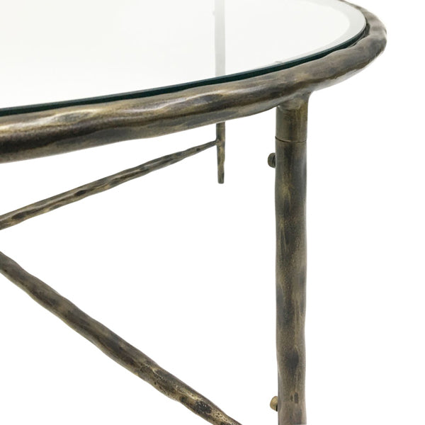 Libra Calm Neutral Collection - Patterdale Round Glass Top Coffee Table Dark Bronze Finish