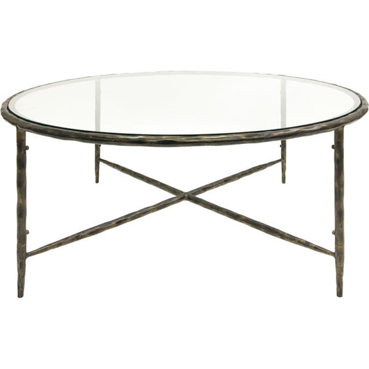 Libra Calm Neutral Collection - Patterdale Round Glass Top Coffee Table Dark Bronze Finish