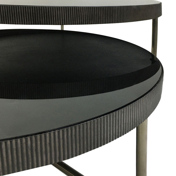 Libra Calm Neutral Collection - Knightsbridge Round Set 0f 2 Coffee Table Black Tinted Glass