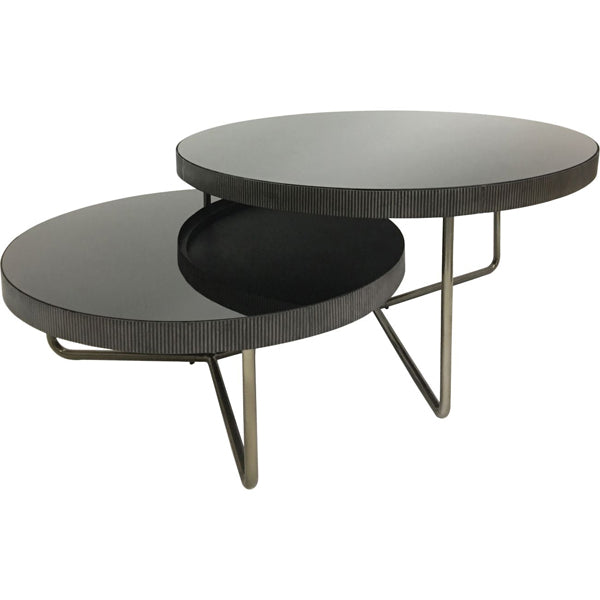 Libra Calm Neutral Collection - Knightsbridge Round Set 0f 2 Coffee Table Black Tinted Glass