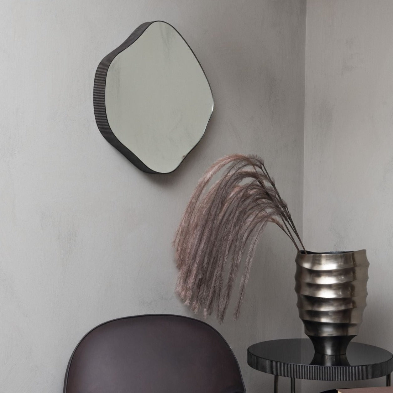 Libra Calm Neutral Collection - Organic Metal Framed Wall Mirror Oak Wood Finish