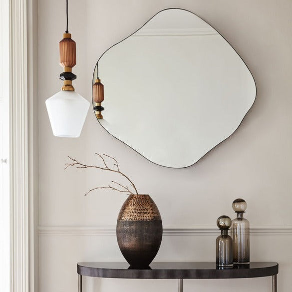 Libra Calm Neutral Collection - Organic Metal Framed Wall Mirror Oak Wood Finish