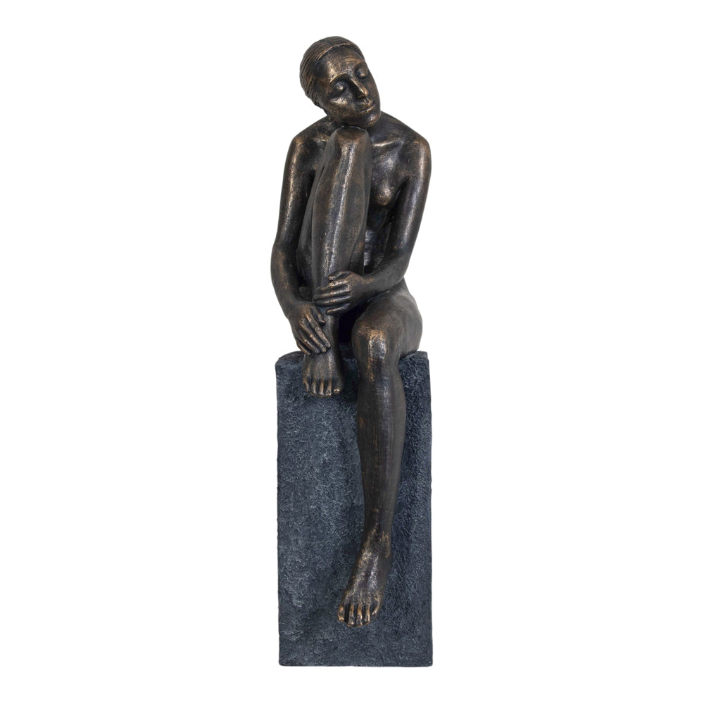 Libra Calm Neutral Collection - Thinking Lady Sculpture In Bronze Resin