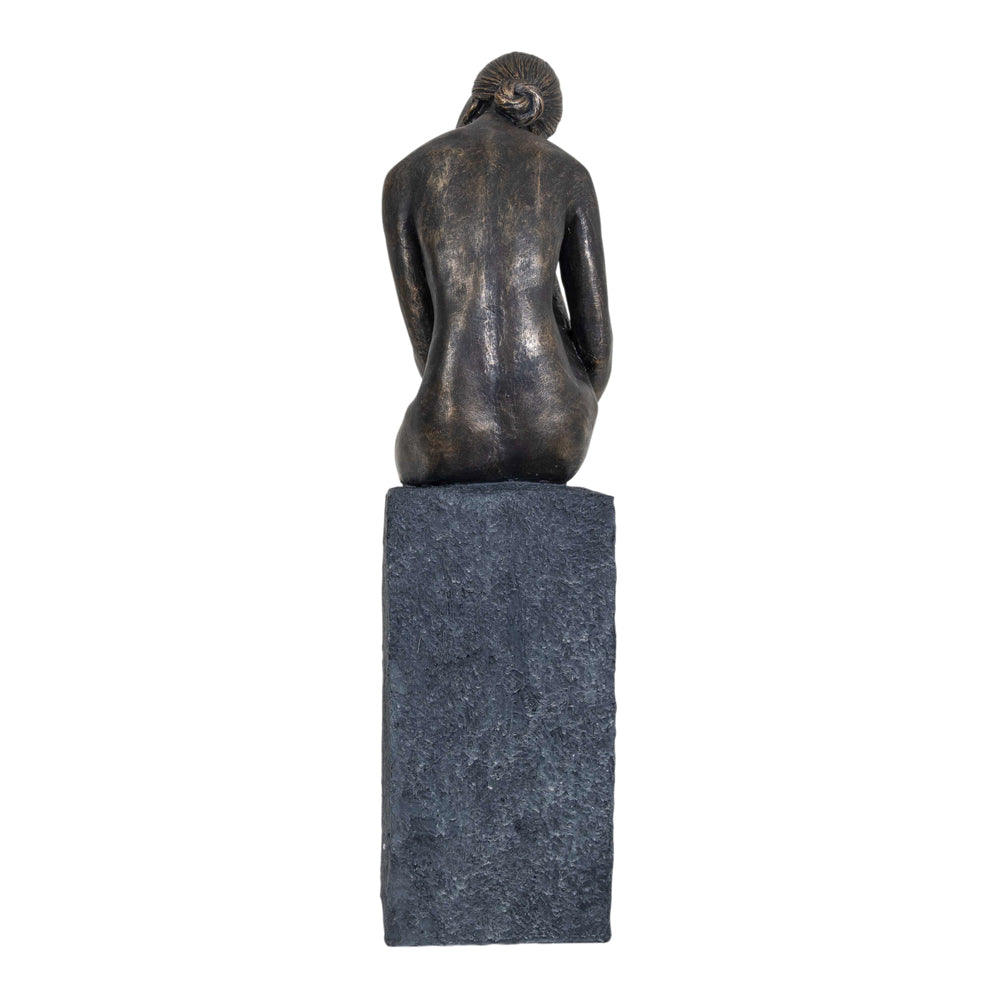 Libra Calm Neutral Collection - Thinking Lady Sculpture In Bronze Resin