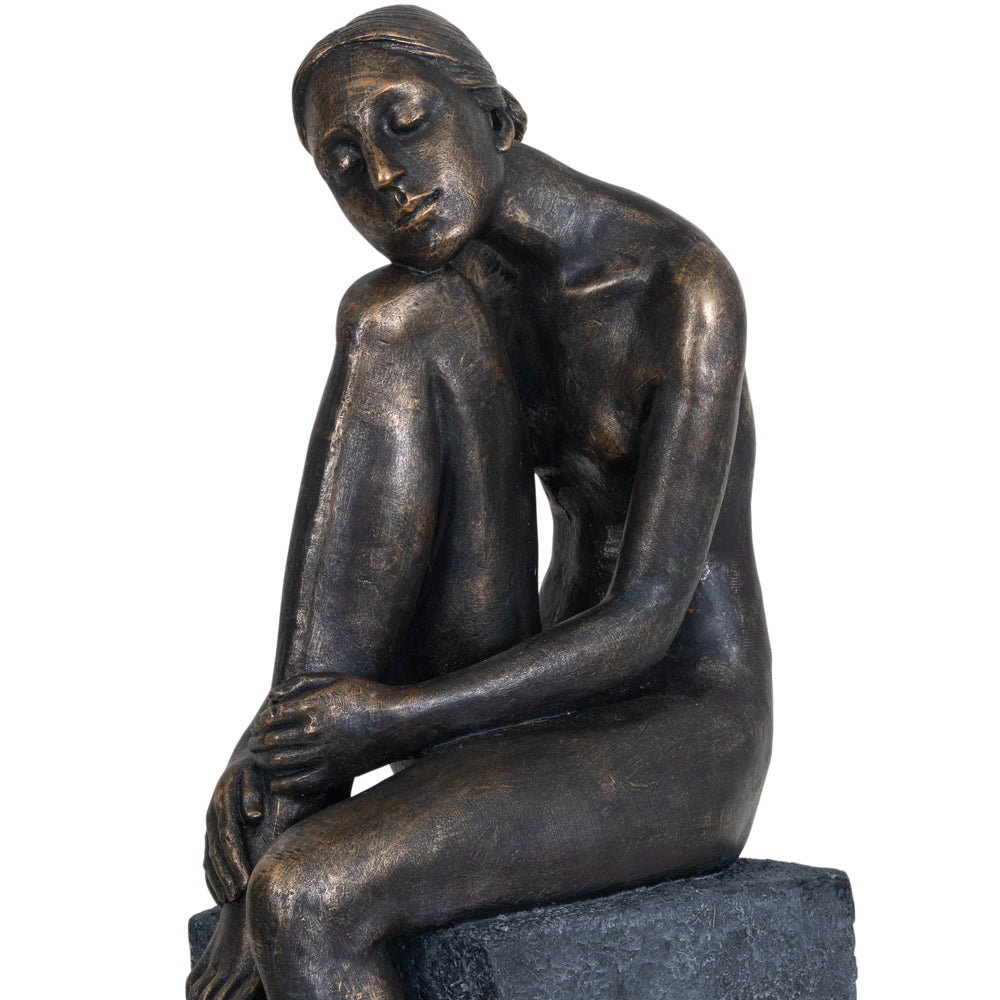 Libra Calm Neutral Collection - Thinking Lady Sculpture In Bronze Resin