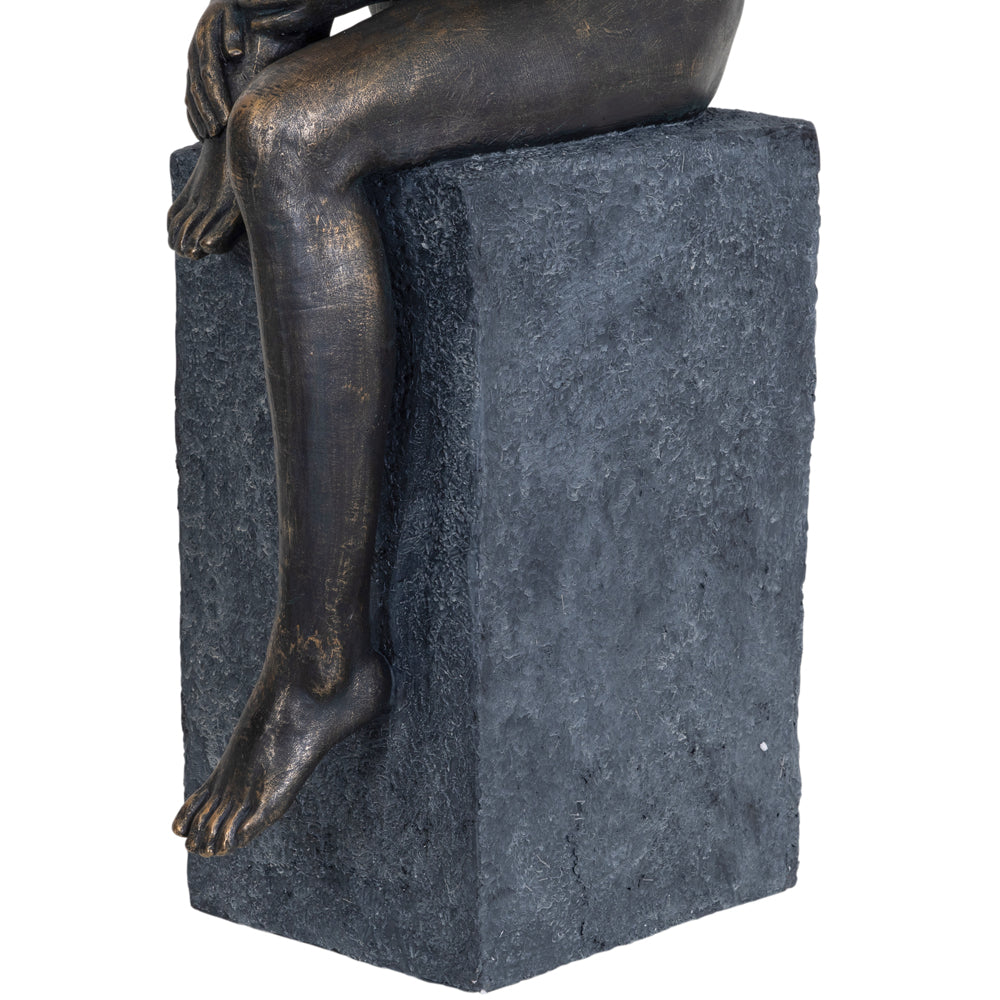 Libra Calm Neutral Collection - Thinking Lady Sculpture In Bronze Resin